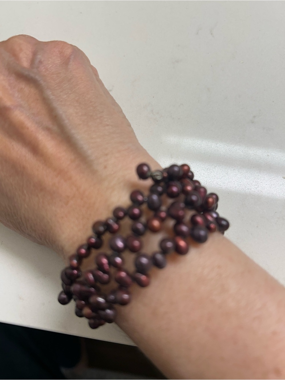 Elegant Multi-Strand Dark Red PearlWrap Bracelet